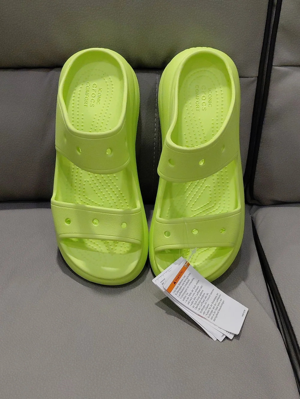CROCS Neon Lime Dual-Strap Slide Sandals